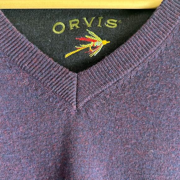 Orvis Sweater 100% Merino Wool Mens VNeck SZXL Purple Winter Comfortcore Classic - Picture 3 of 8
